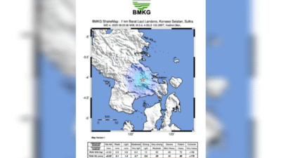 Gempa M3,4 Guncang Konawe Selatan, Disebabkan Aktivitas Sesar Pelosika
